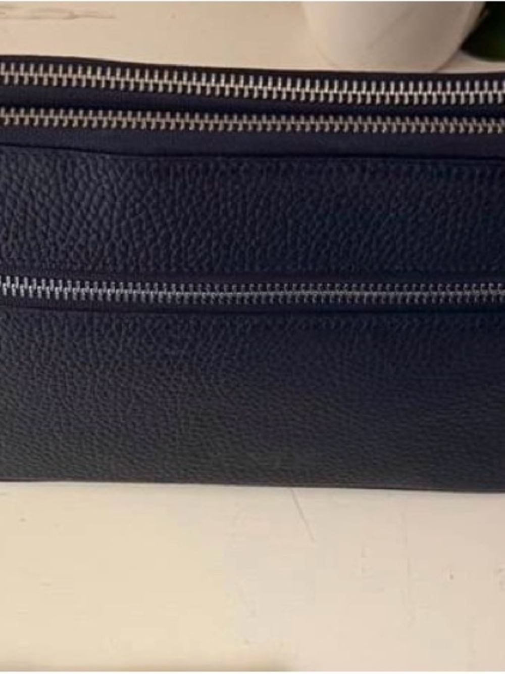 Men's Navy Leather Zip-Top Bag